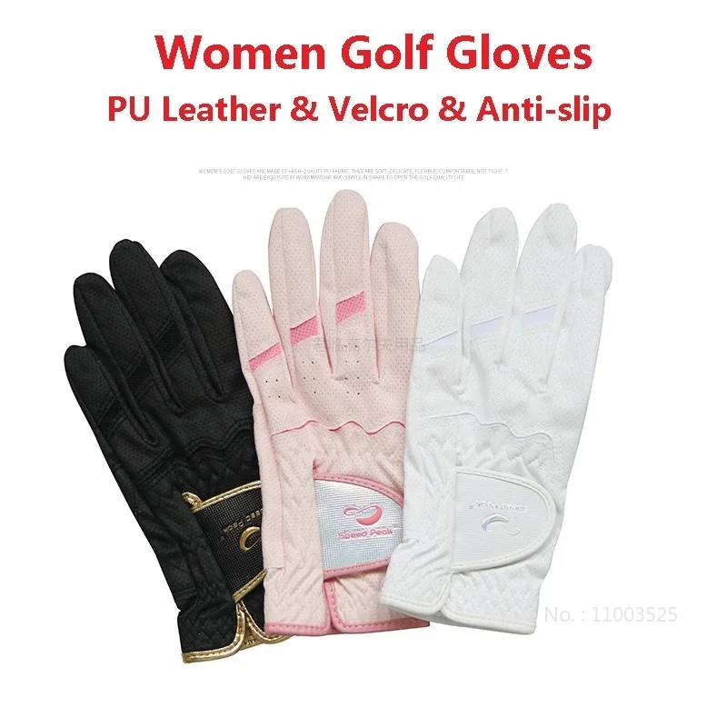 1 Pair Ladies Left Right Hand Golf Gloves Women Breathable PU Leather Elegant Gloves Hook and Loop Sport Mittens Palm Protection