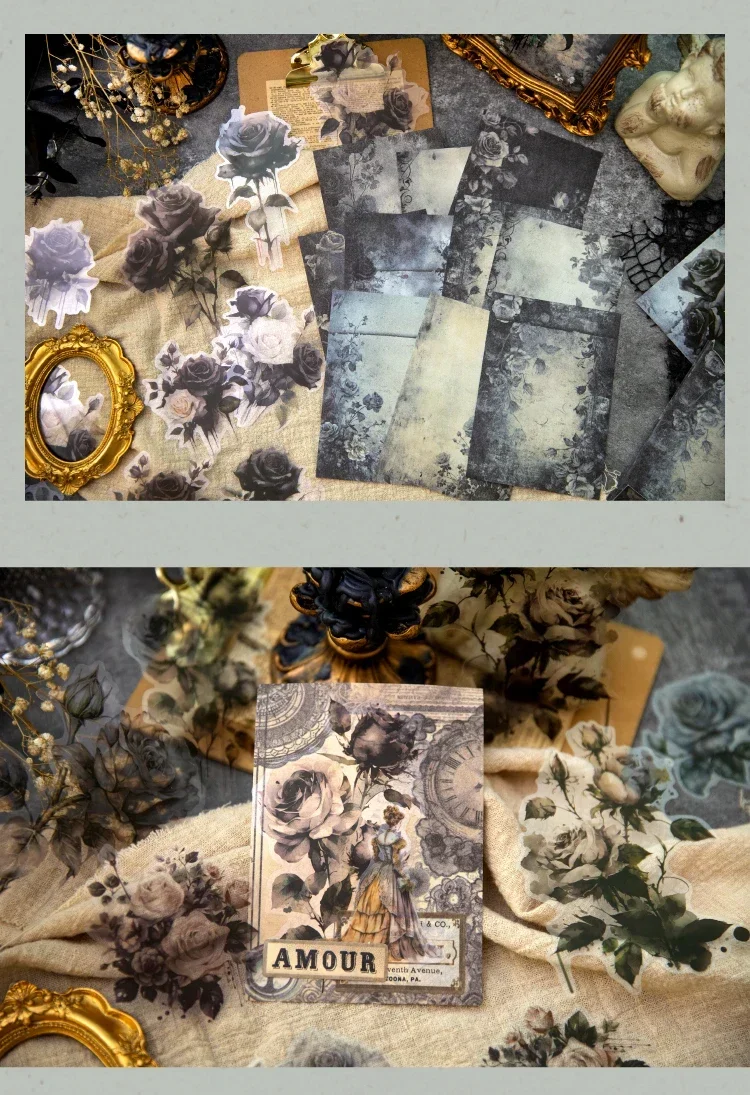 30 Stück Material Scrapbook Papier Bloom Dark Paket Retro Handbuch Dekoration Materialien Notebooks Handschrift – Detail 10