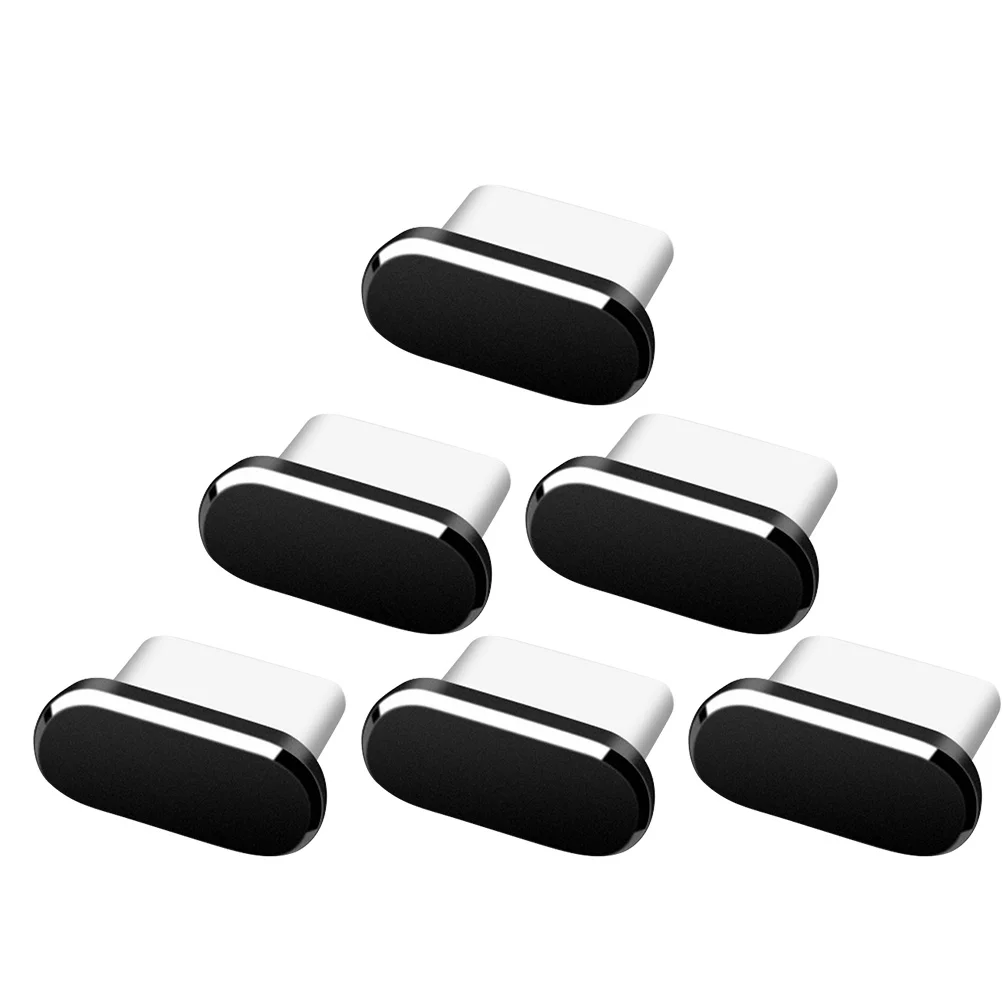 

6pcs Type Dust Plugs Aluminum Alloy Cover for Phone USB Charging Port Protector Black Decorative Dustproof for Phone