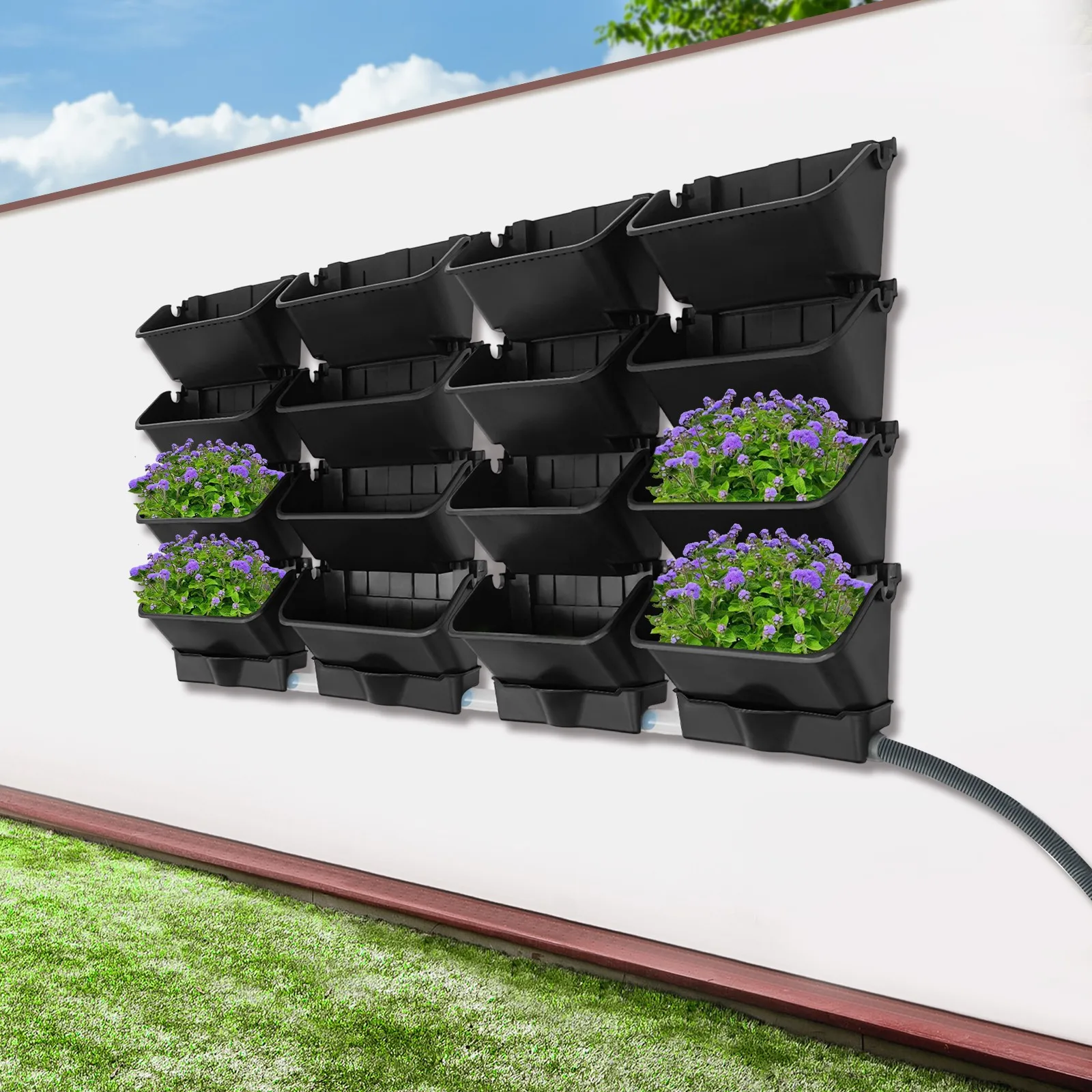 

Black PP Rectangular Wall Mounted Plant Bag Hanging Vertical Wall Planter Vertical Garden Planter Decks Porches Balconies