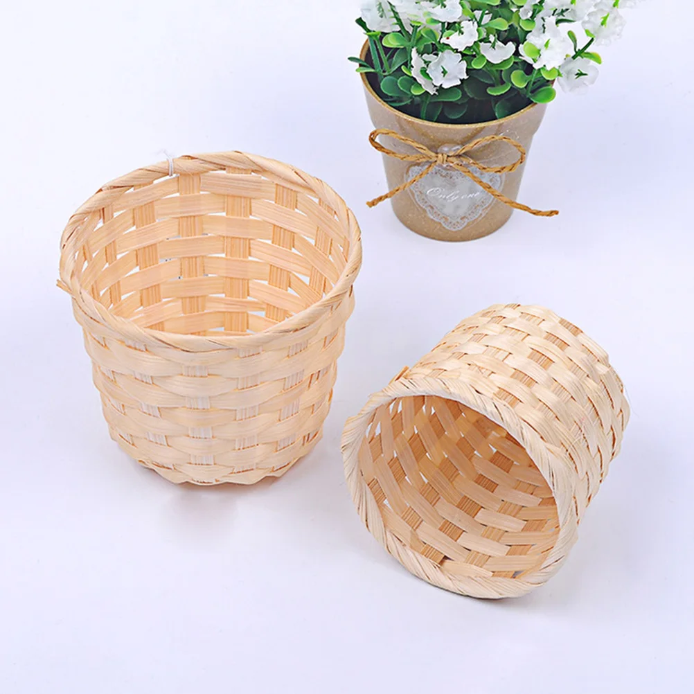 

4 Pcs Woven Storage Baskets Rattan Round Decorative Flower Fabric Beige Large Space Home Bamboo Sundries ganizer ganization