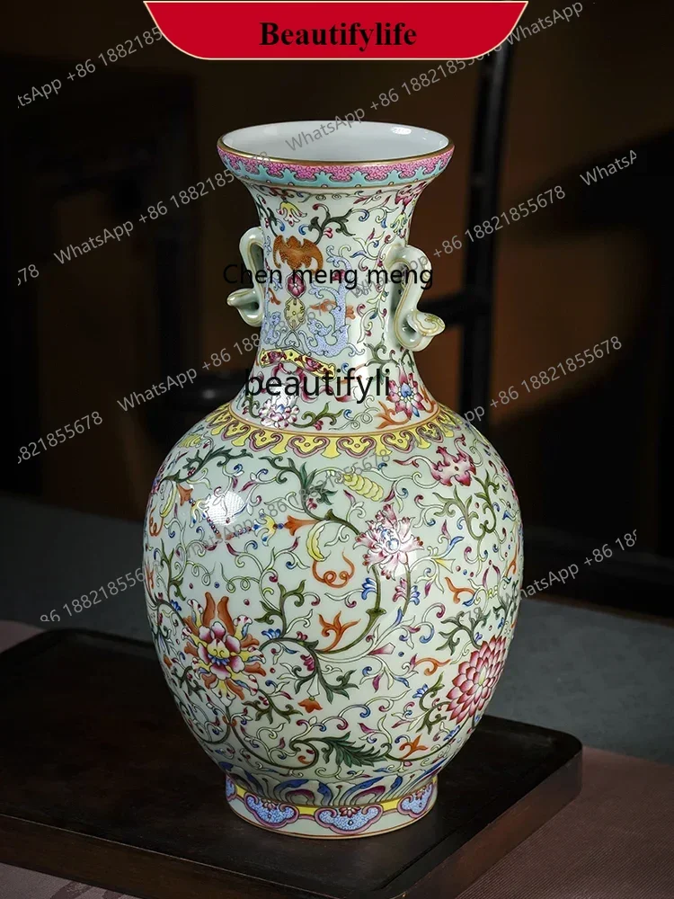 

G153 Jingdezhen hand-painted ceramic ornaments living room flower arrangement Chinese-style entrance Ruyi'er porcelain vase