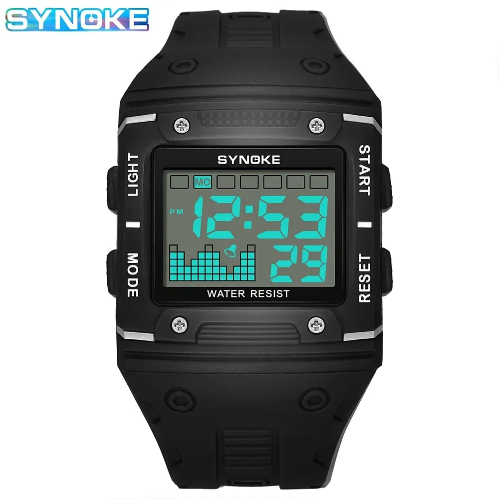 SYNOKE Digital Watch Men Sports Electronic Watch Waterproof Night Glow Large Screen Square Student Watch Outdoor Running Camping