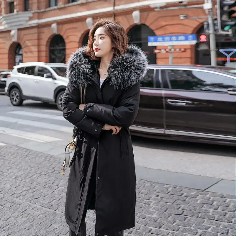 Veste longue à capuche pour femme, manteau bouffant, Parka, vêtement de Style coréen, grande taille, nouvelle collection hiver