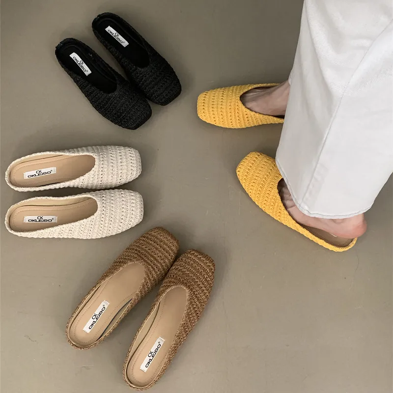 

Bailamos 2025 Women Flats Fashion Round Toe Slip On Mules Shoes Soft Flat Heel Outdoor Dress Sandal Shoes Casual Slippers