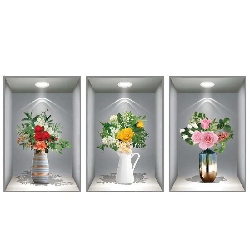 3d flower vase wall sticker home decor self adhesive living room wall art decal bedroom