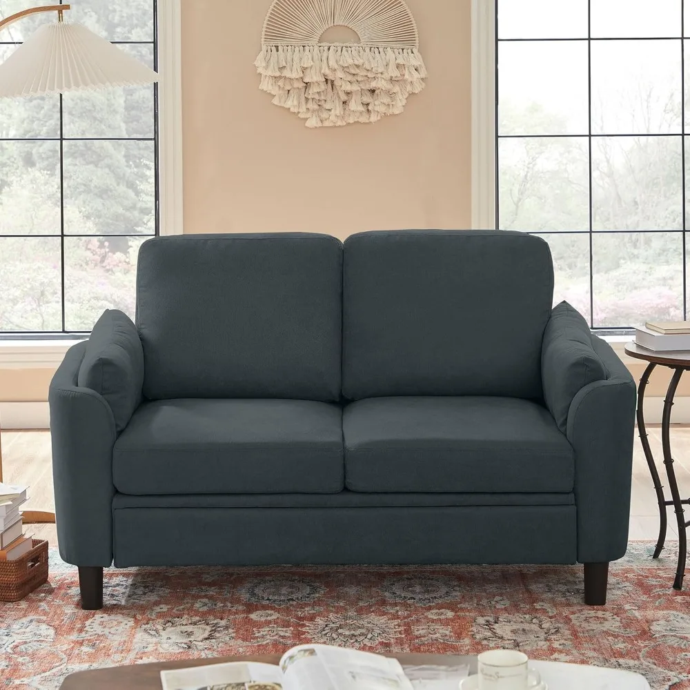 

60" Mid-Century Loveseat: 2-Seater Small Sofa with Back Cushions & Wood Legs, Modern Living Room Couch​
