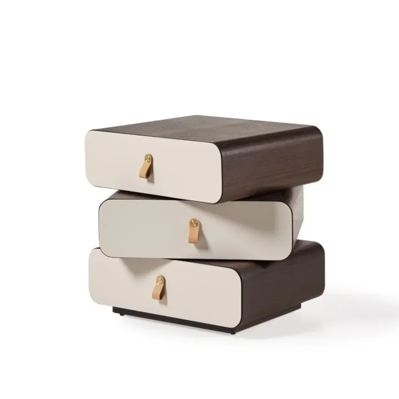 

Italian minimalist rotating bedside table solid wood three-bucket bedroom high-end side cabinet