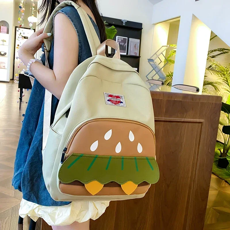 Sac d'École en Nylon à Couture Unique en Forme de Burger, Sacs à Dos Simples Assortis pour Documents de Grande Capacité pour Bol et Garçons, Offre Spéciale, 2024