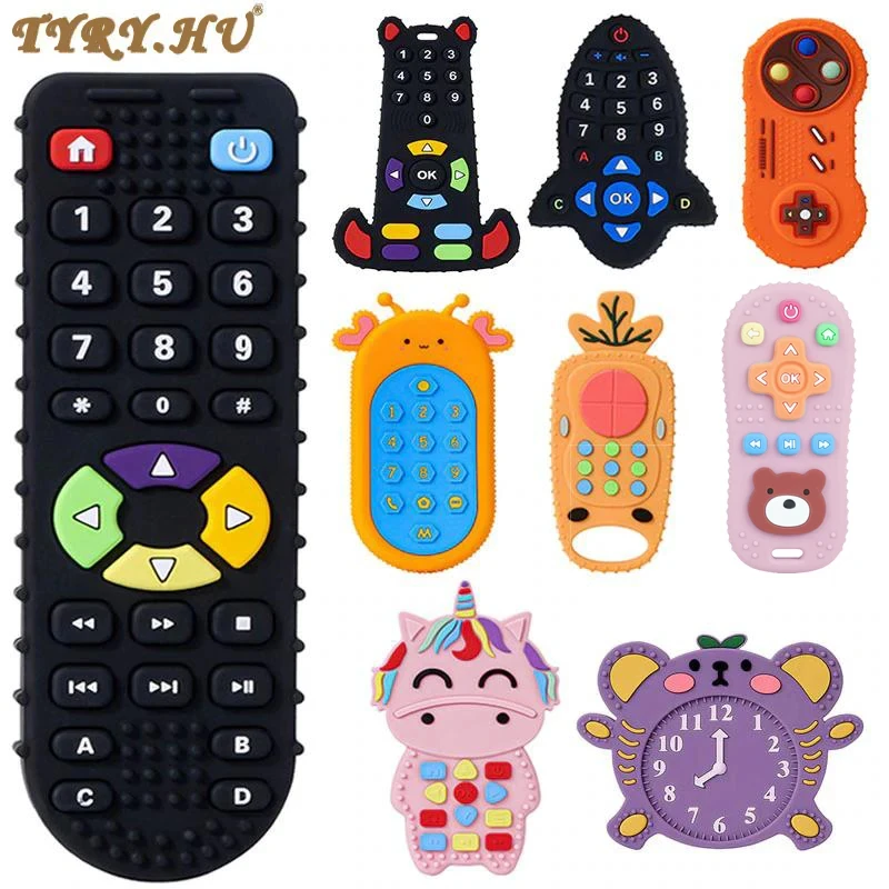 1Pc Remote control Shape teether silicone bite baby touch button animal toys Kids Sensory Educational Teething Toy for newborn