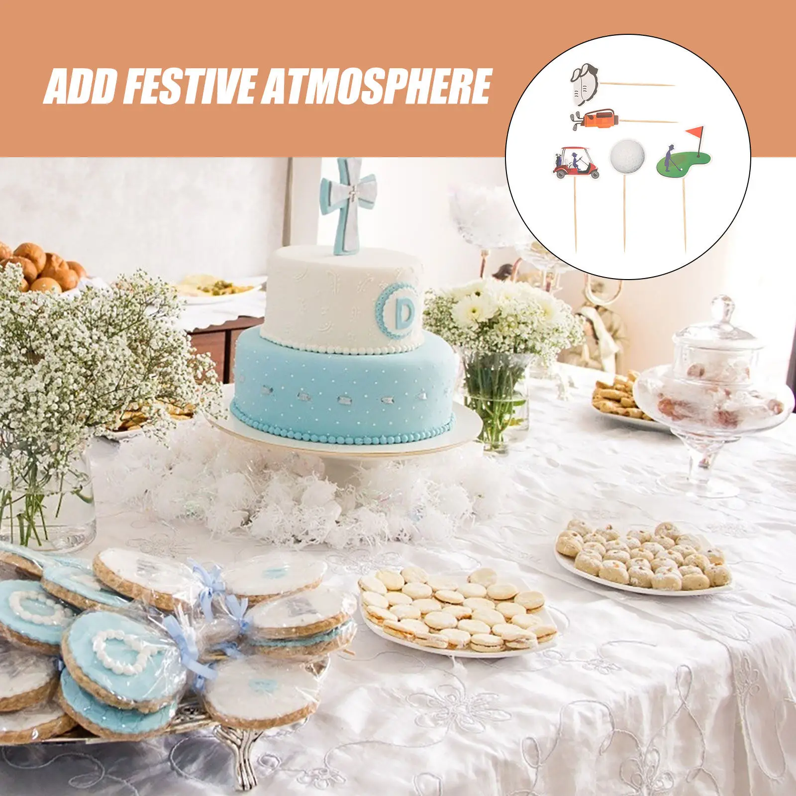 5Pcs Golf Cake Toppers Birthday Cake Decorations Unique Paper Cupcake Pick Party Dessert Decor for Men Sports Theme