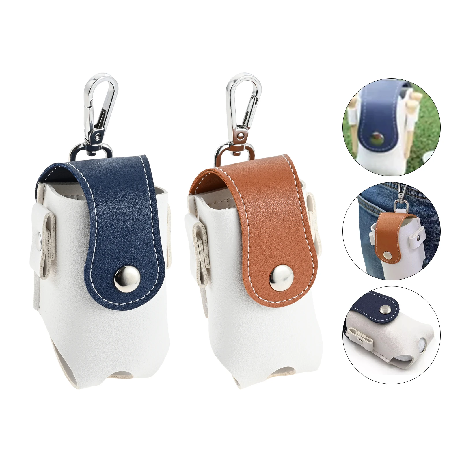 Blue/Brown Golf Ball Bag Golf Ball Carry Pouch for Outdoor Sporting Waist Hanging Keychain Small Waist Bags Can Hold 2 Balls