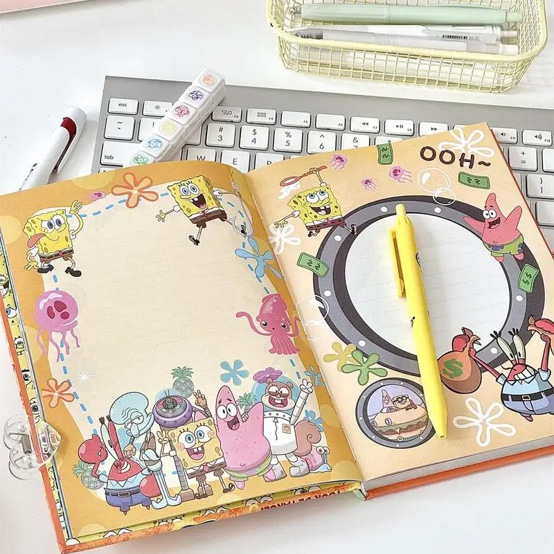 อะนิเมะ Hard-Shell Notebook Spongebob Squarepants A5 โน้ตบุ๊คสีหน้าภายในไดอารี่ร่าง Notepad นักเรียนเขียนเครื่องเขียน