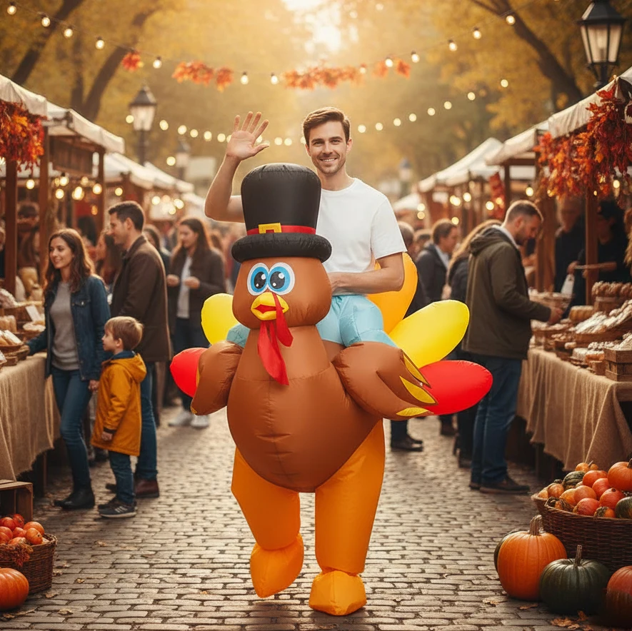 Disfraz inflable de pavo para adultos, traje divertido de explosión para hombres y mujeres, traje de Cosplay para fiesta de Acción de Gracias y Halloween