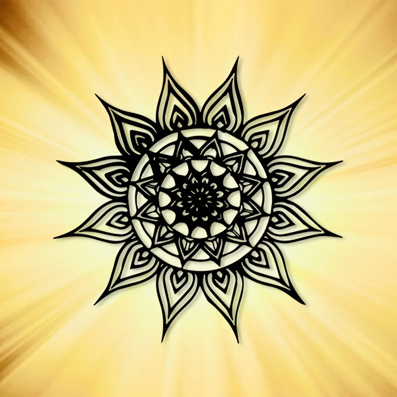 Brand Boho Black White Mandala Metal Wall Art Intricate Iron Sun Moon Radial Lines Vintage Patio Balcony Decor