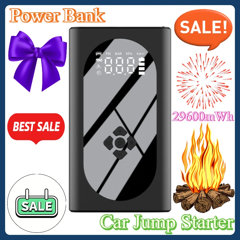 

Power Bank Starter Booster Digital Tire Inflator Car Jump Starter 4 In1 Pump Air Compressor 1500A Car Starting Device