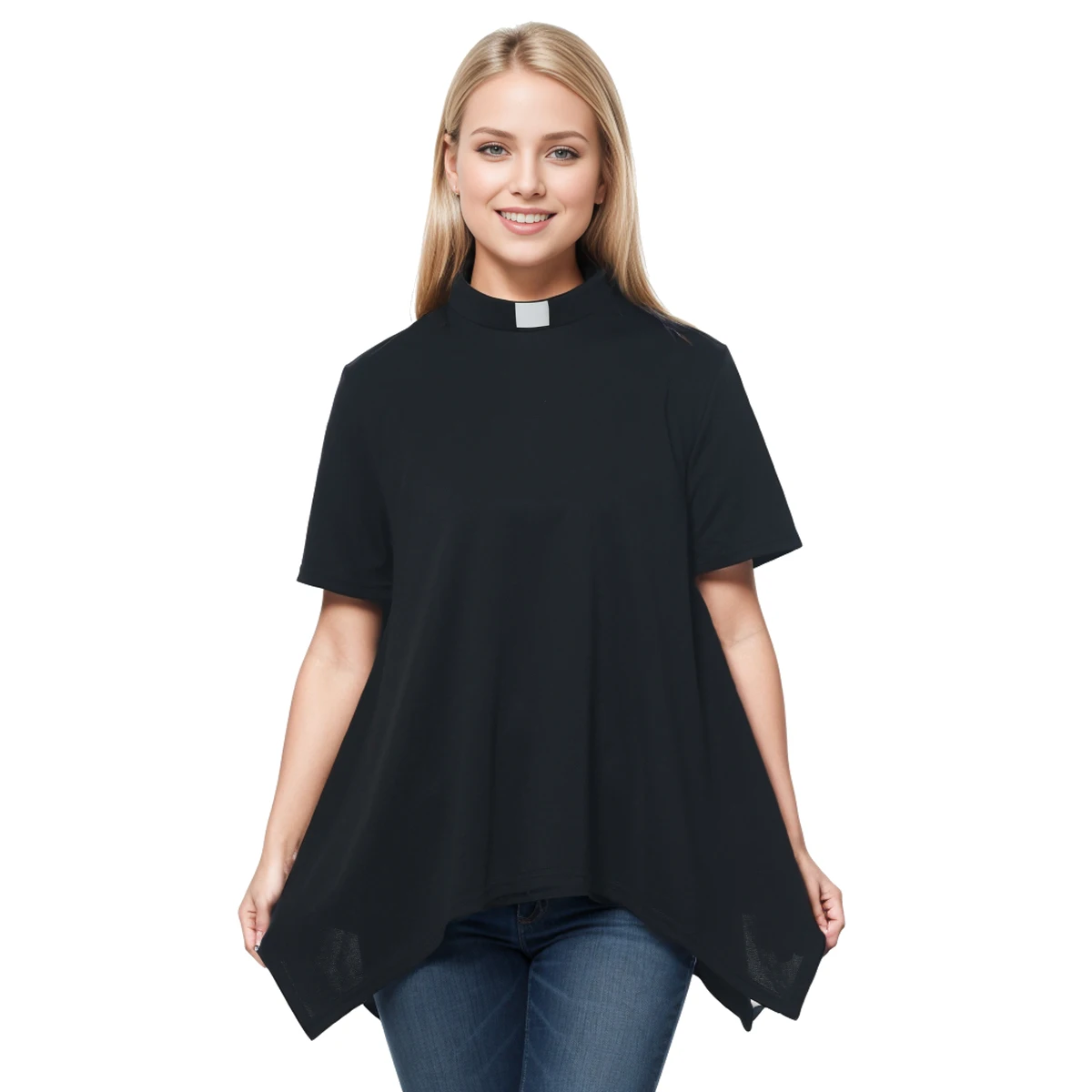 Women Tab Collar Clergy Shirt Pastor Minister Preacher Shirt Top Halloween Blessed Priest Clergy Costume