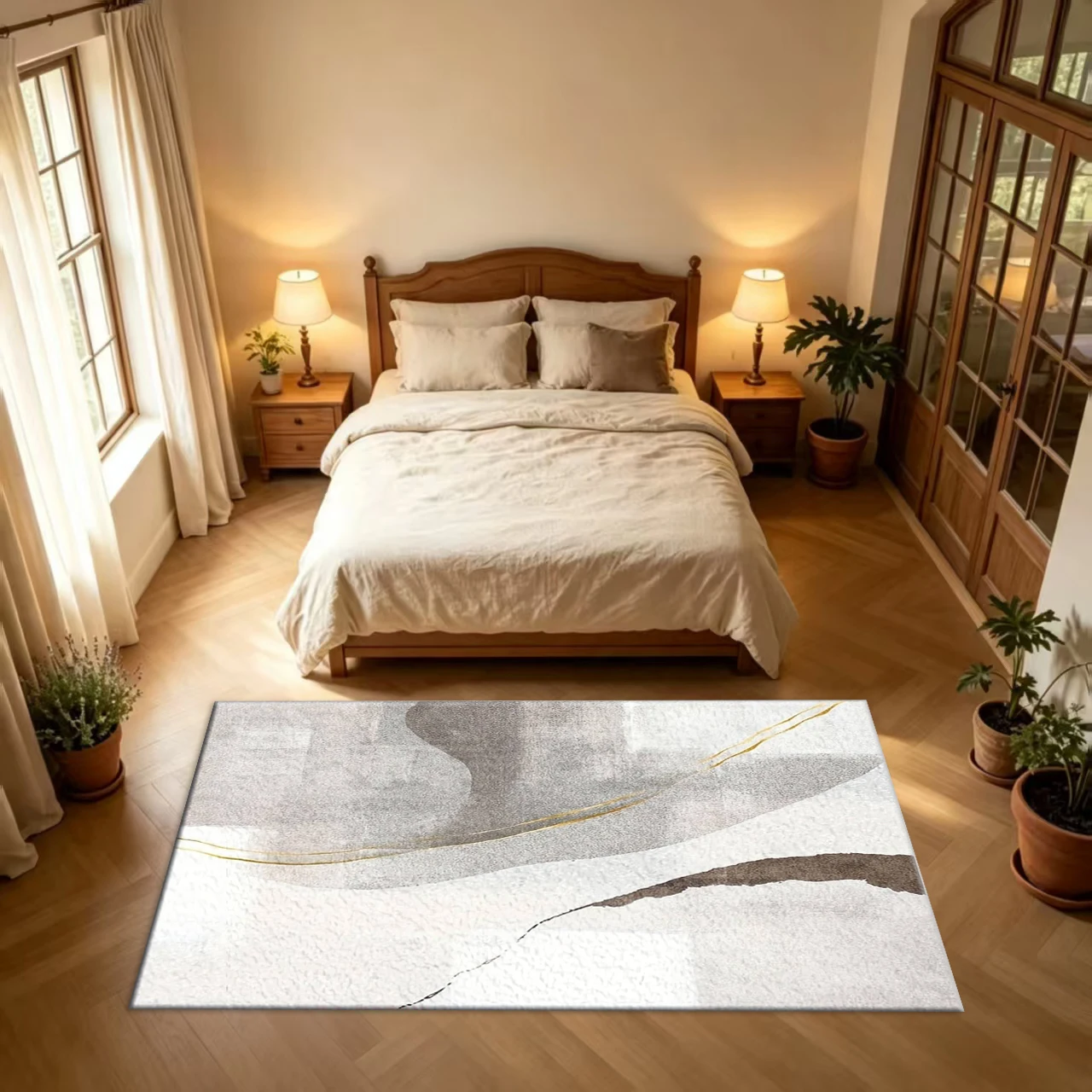 พรมปูพื้นลายหินอ่อนสีเทาเบจทอง - Printed Rug Abstract บทวิจารณ์และราคา