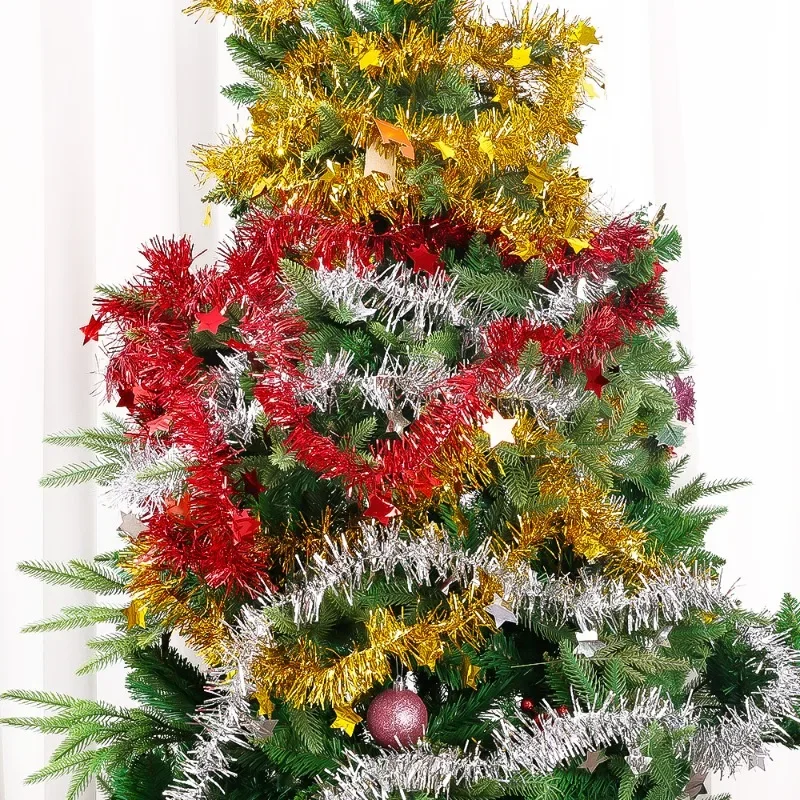 1.8M Christmas PVC Tinsel Ribbon Garlands Christmas Tree Hanging Plastic Colorful Star Ornaments Home Xmas Wedding Decorations