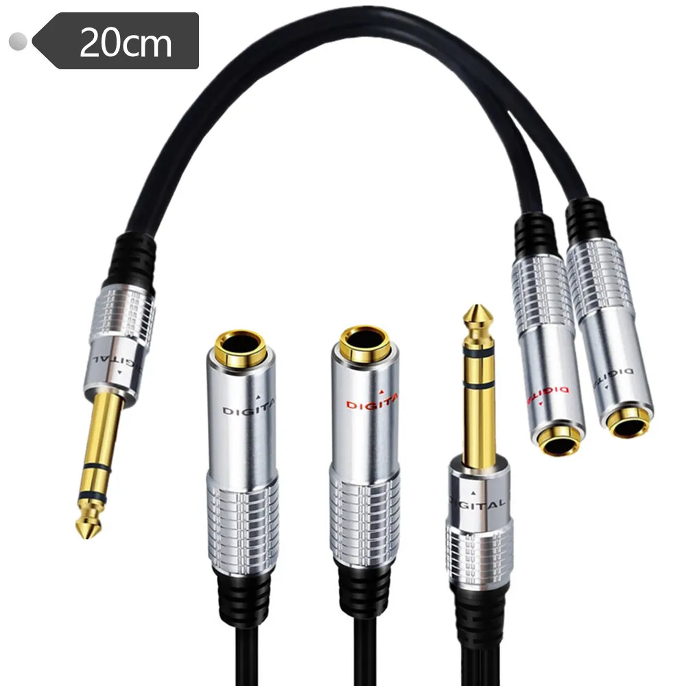 1/4 inch TRS Stereo Splitter Y Cable, 1/4 Inch 6.35mm Stereo Male Plug to Dual 1/4 Inch 6.35mm Female Jack 0.2m