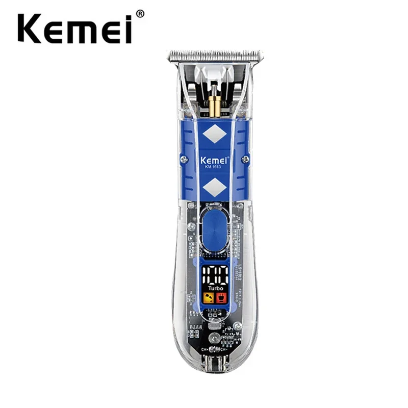 Kemei Cordless Transparent Cover Hair Trimmer Rechargeable Electric Hair Clipper LCD Display Mini Hair Cutting Machine for Men