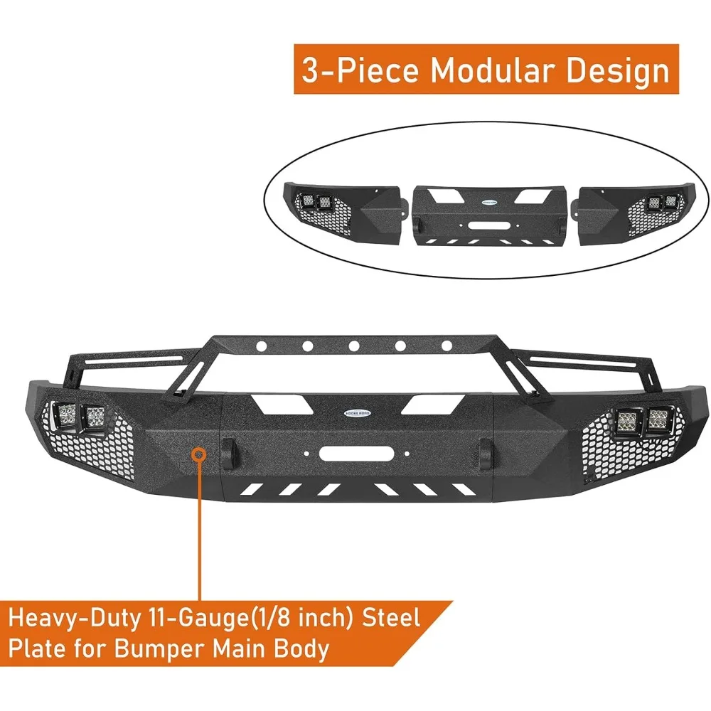 المصد الأمامي Earthshaker F150 مع شريط الثور ولوحة الونش لسيارة Ford F-150 2009 2010 2011 2012 2013 2014 (استبعاد رابتور)، عرض كامل