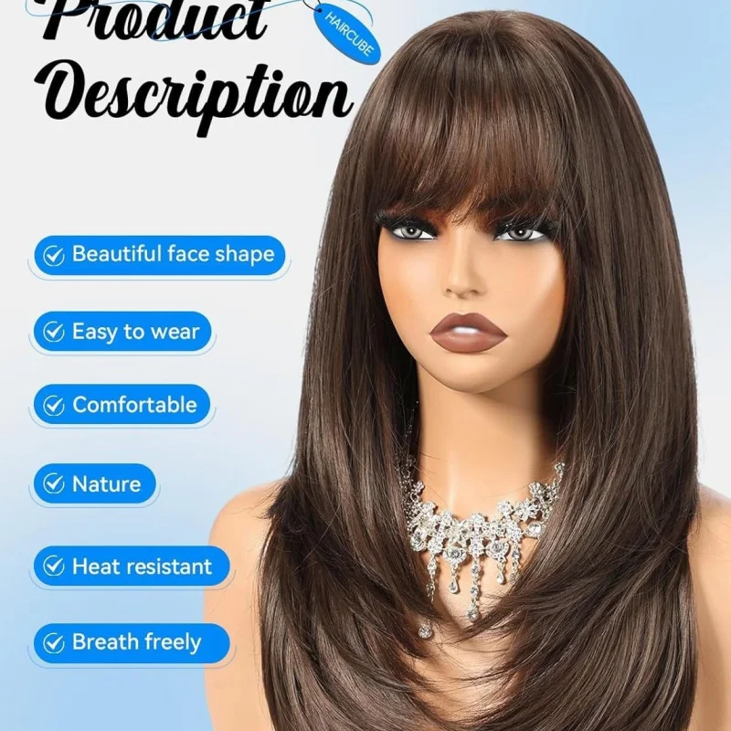 New women's brown synthetic , full head wig for everyday style