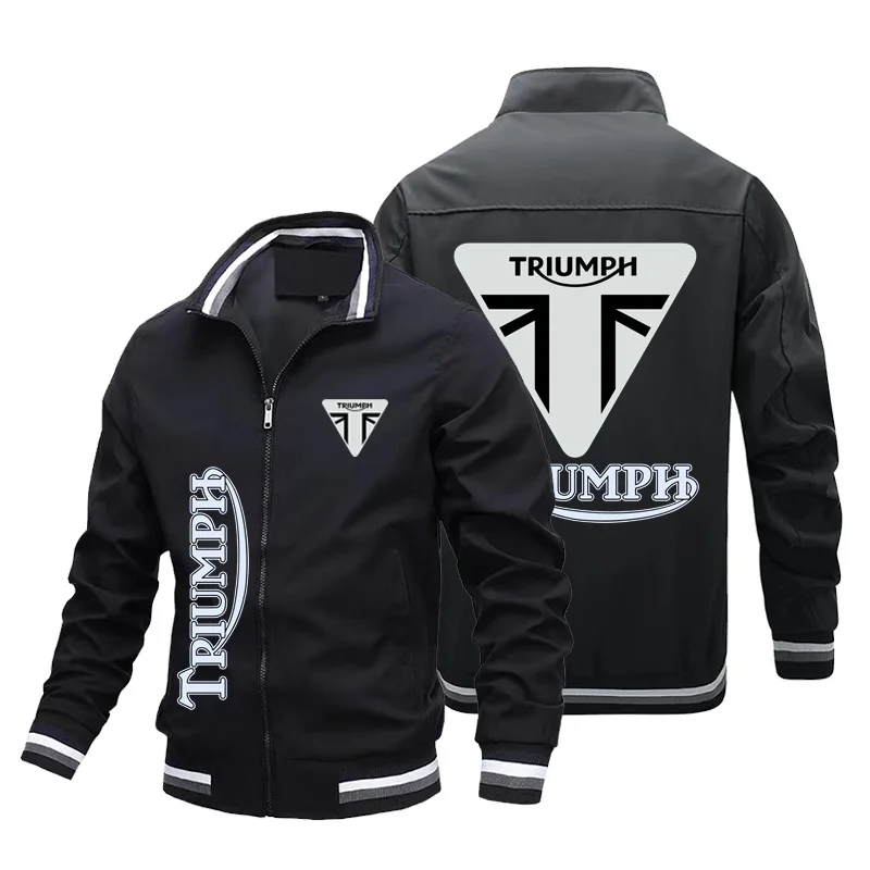 Men's Triumph Motorcycle Logo Stand Collar Zipper Jacket Autumn Casual Windbreaker Male Racing Biker Outerwear Streetwear Slim F