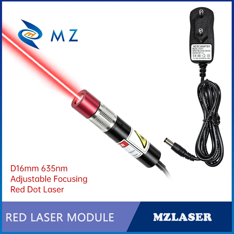 Adjustable Focusing Red Dot Laser Module 635nm D16mm 10mW 20mW 30mW 50mW 100mW 5V 12V 24V for Woodworking Parts with Adapter