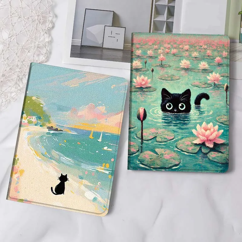 

Cute Cat Art Popular Gift For iPad Pro Air Mini 2 3 4 5 6 7 6th 7th 10th 11th 10.2 9.7 10.5 11 Foldable Tablet Case