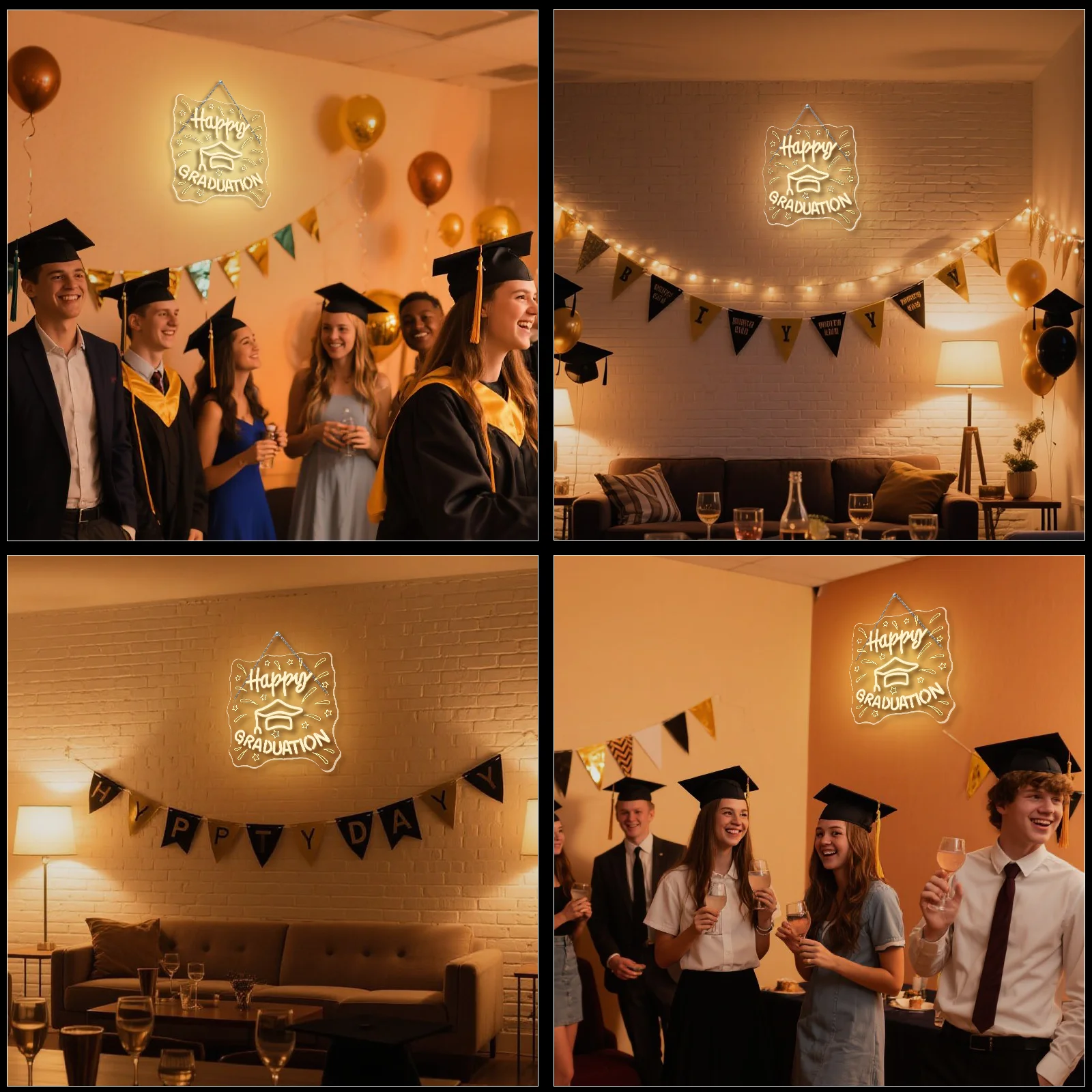 Happy Graduation Neon Sign Custom Grad Graduation Decor LED Warm White Letters Light Up Sign voor klasschool afstudeerfeest