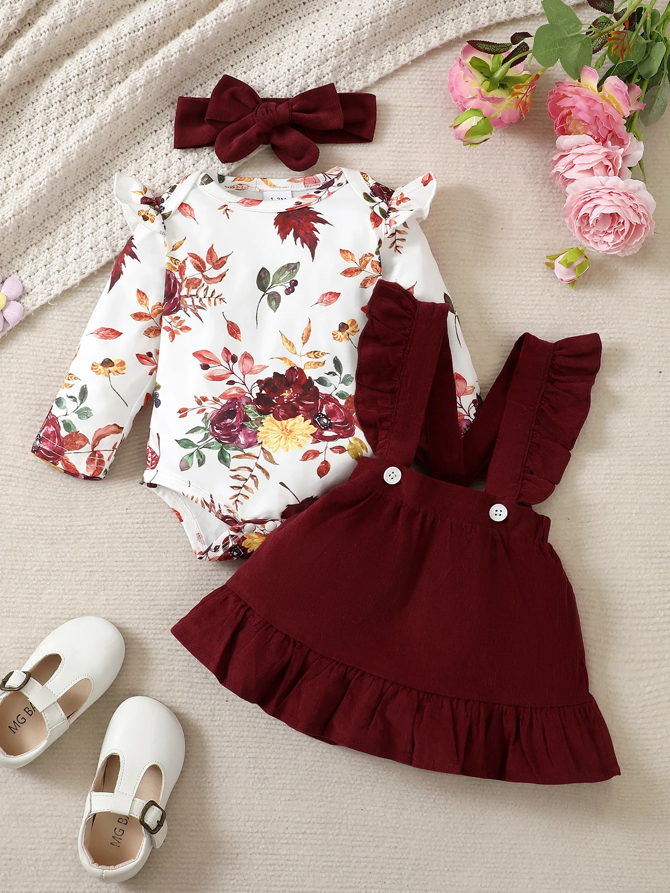 

3-Piece Set Clothes Cool Girls Small floral long sleeved shirt Strap skirt Summer Fashion Wear for Infant Girl 8-10 Years Old