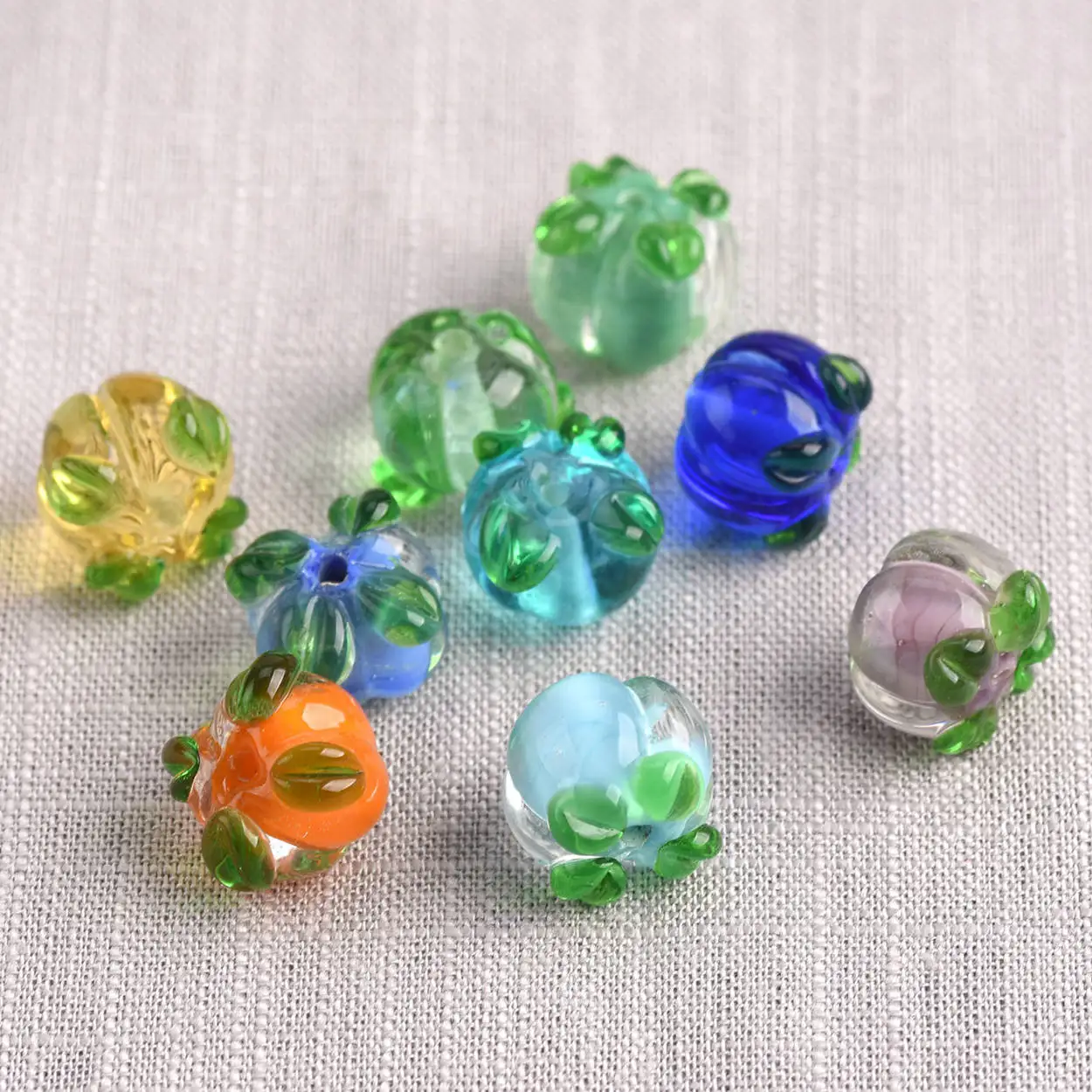 10pcs Round 12mm Persimmon Shape Handmade Lampwork Glass Loose Beads for Jewelry Making DIY Crafts Findings