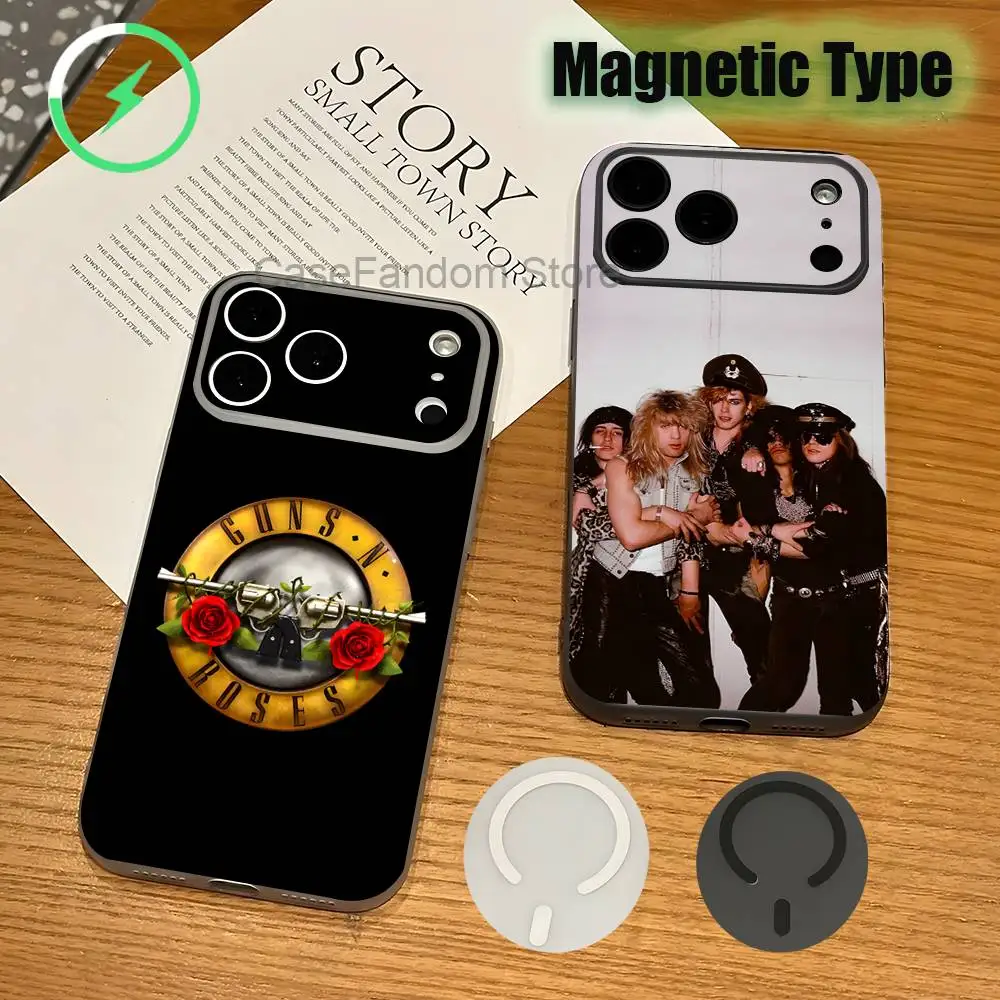 

Guns N Roses Band Shockproof Transparent gray Phone Case For iPhone 17,16,15,14,13,12,11,Pro,Max,Plus,Magnetic Charging