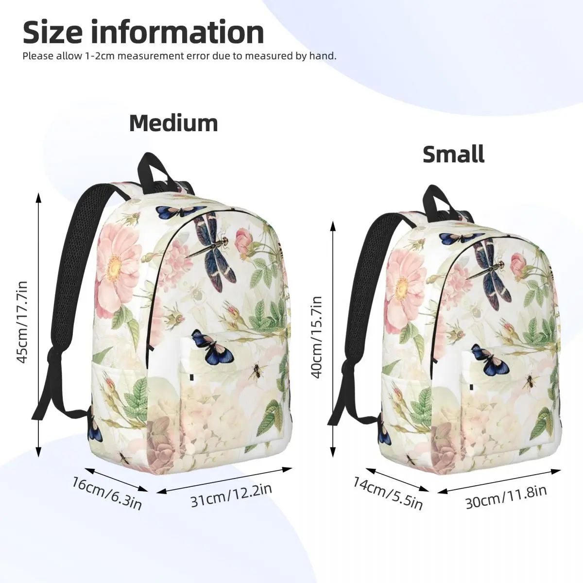 UtART Vintage Roses Spring Flower And Early Insects Botanical Backpack Daypack BookBag School Bag Shoulder Bags for Boys Girls
