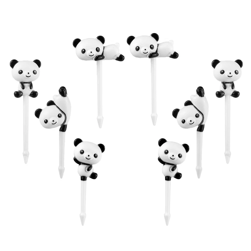 8pcs/set Mini Cartoon Panda Fruit Fork Kids Snack Dessert Pick Cake Bento Lunches Party Decoration Forks