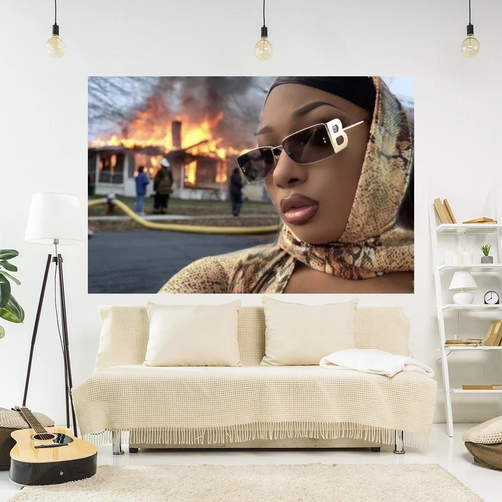 Megan Thee Stallion Tapestry Funny Meme Printed Wall Hanging Bedroom Backdrop Beach Blanket Party Banckground Room Decor