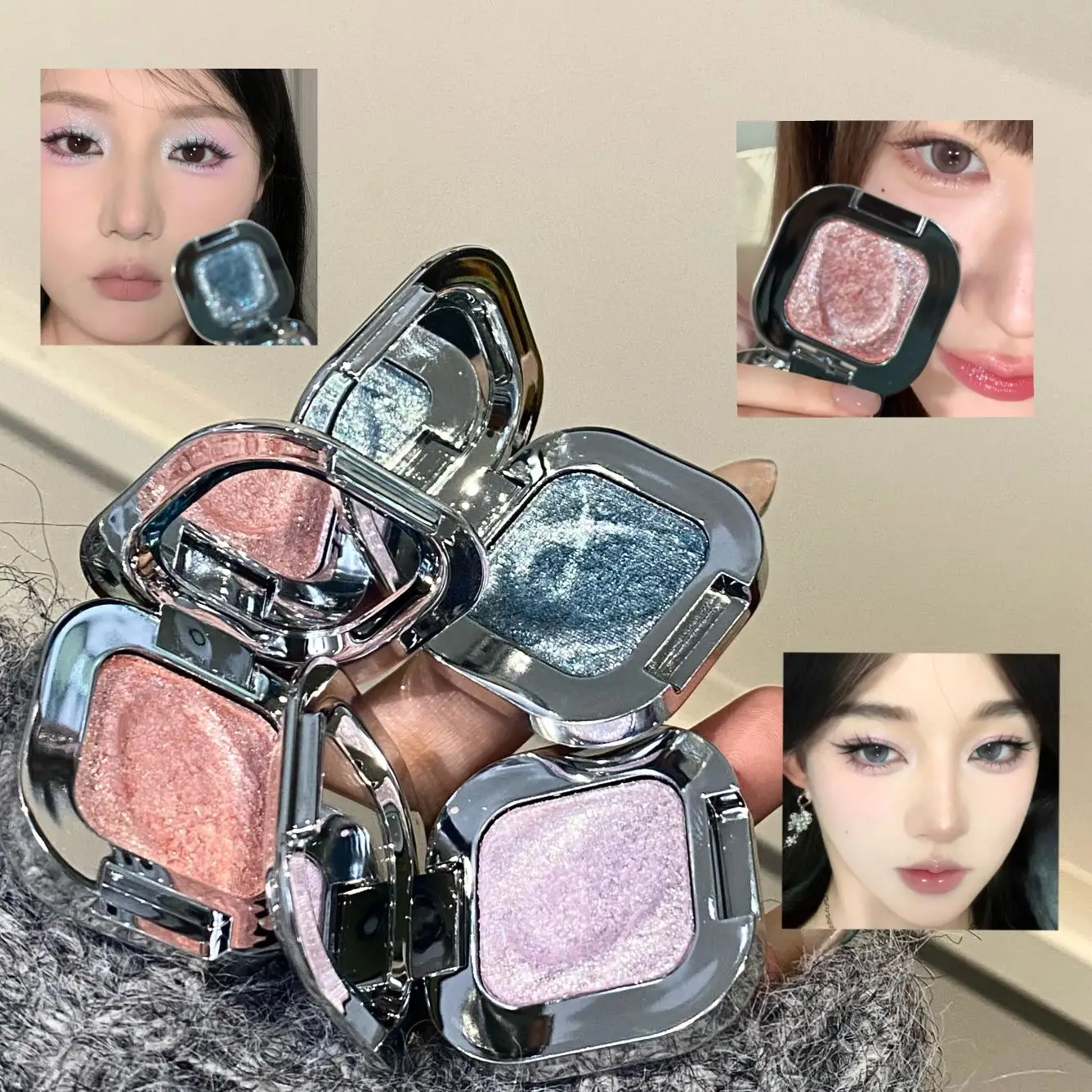 Herorange Diamond Highlighter Single Pan Fine Shimmer Smooth Non Flying Powder Portable for Daily Party Makeup