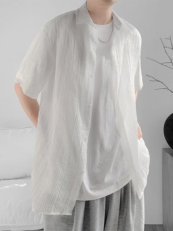 

American Textured Me Transparent ort Sve Men's Summer Breathable Thin Sun Protection irt Casual Loose irt