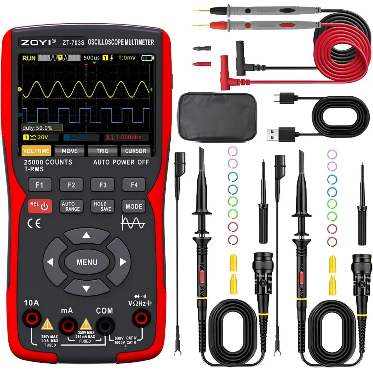 

3-in-1 Automotive Oscilloscope with 50MHz Dual Channel, Digital Multimeter & Signal Generator