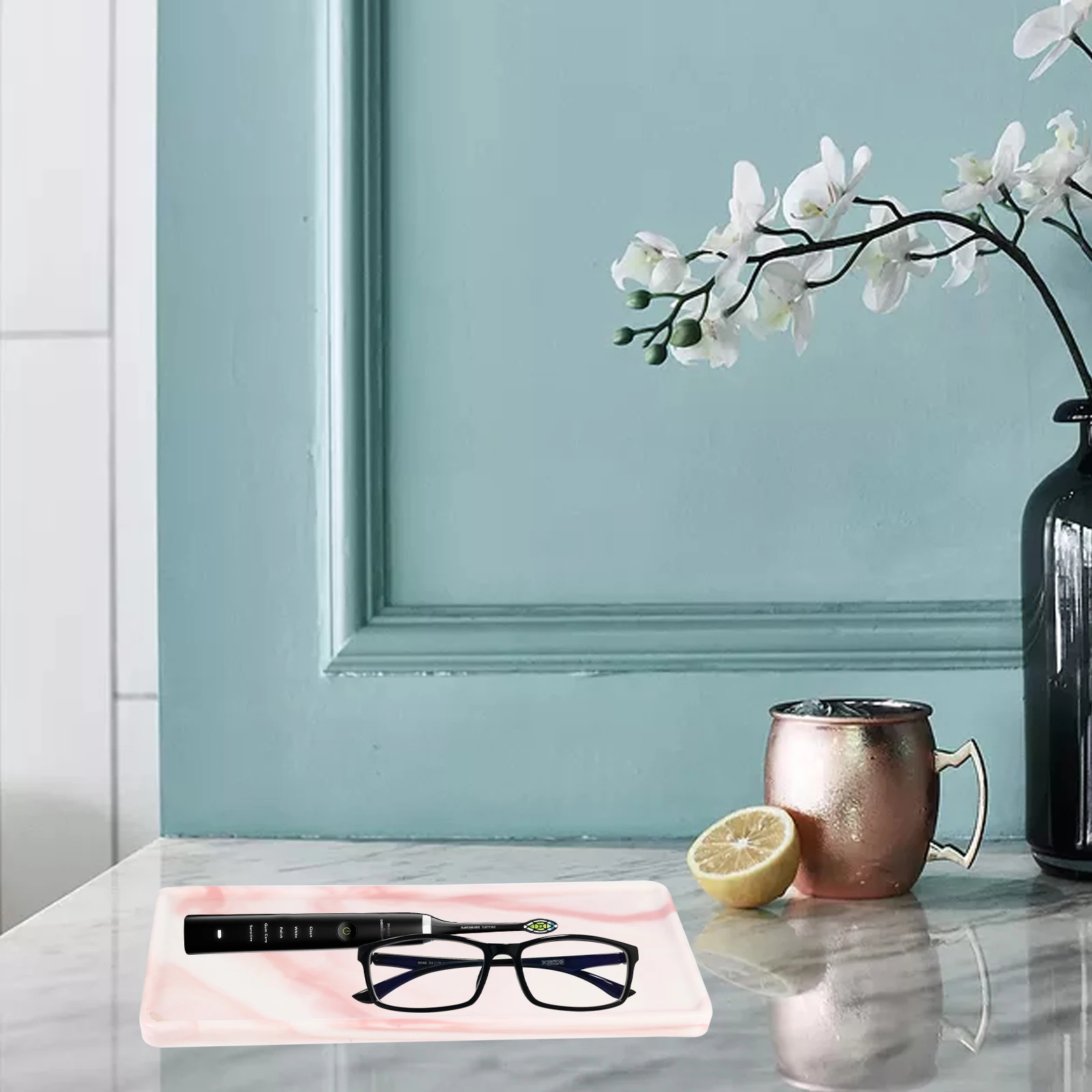 

Stone Pattern Ceramic Tray Modern Minimalist Bathroom Vanity Organizer for Toiletries Makeup Storage Desktop Sundries Holder