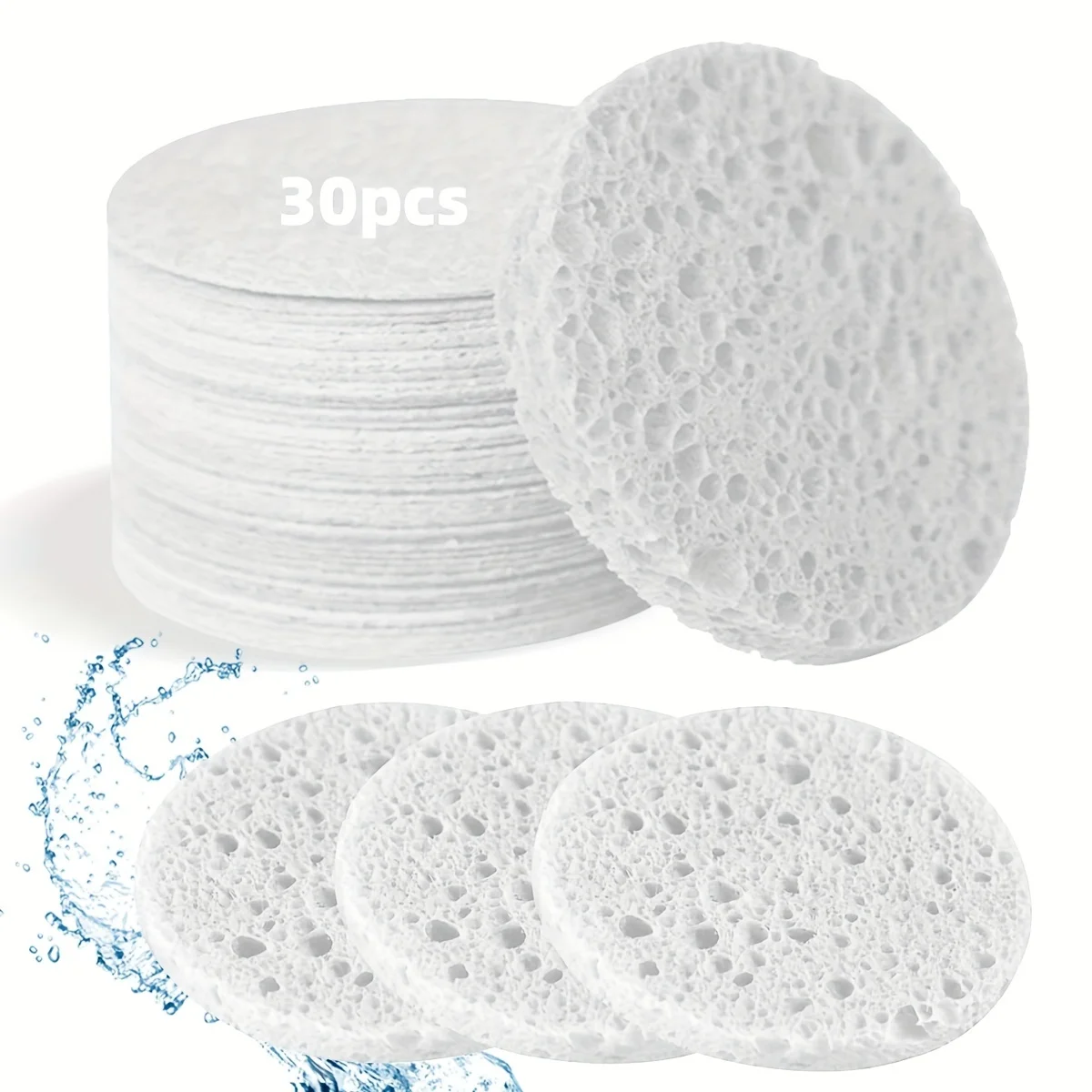 30 Natural Cosmetic Spa Sponges, Alcohol Free, Fragrance Free Facial Cleansing and Exfoliating Sheets, Beauty Sponges