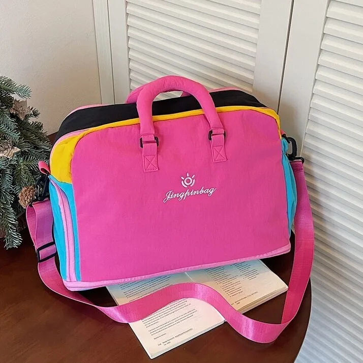 dopamine-color-block-large-capacity-travel-single-shoulder-bag-lightweight-handheld-beach-sports-storage-bag-boarding-bag