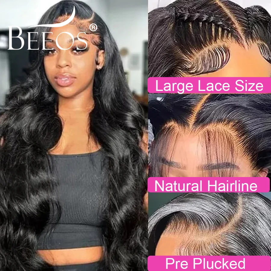 34in 250% onda del corpo 13x6 HD trasparente frontale in pizzo parrucche dei capelli umani ultra montate pre pizzicate per le donne sciogliere la pelle brasiliana dei capelli