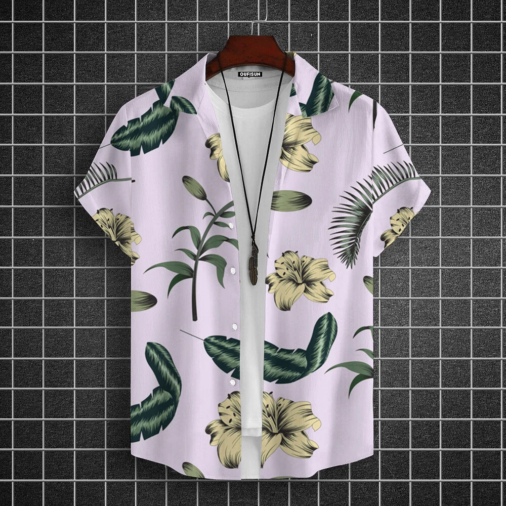 

Hawaii Shirt Men Shirt Fashion Short-Sleeved Shirt Summer New Mens Clothing Oversized Lapel Casual Street Blouse