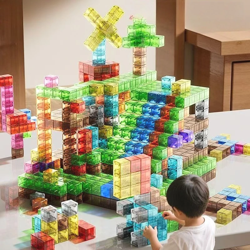 DIY Transparent Magnetic Building Blocks Square Toy Colorful Cubes Toy Construction Toy for Children Christmas Gift