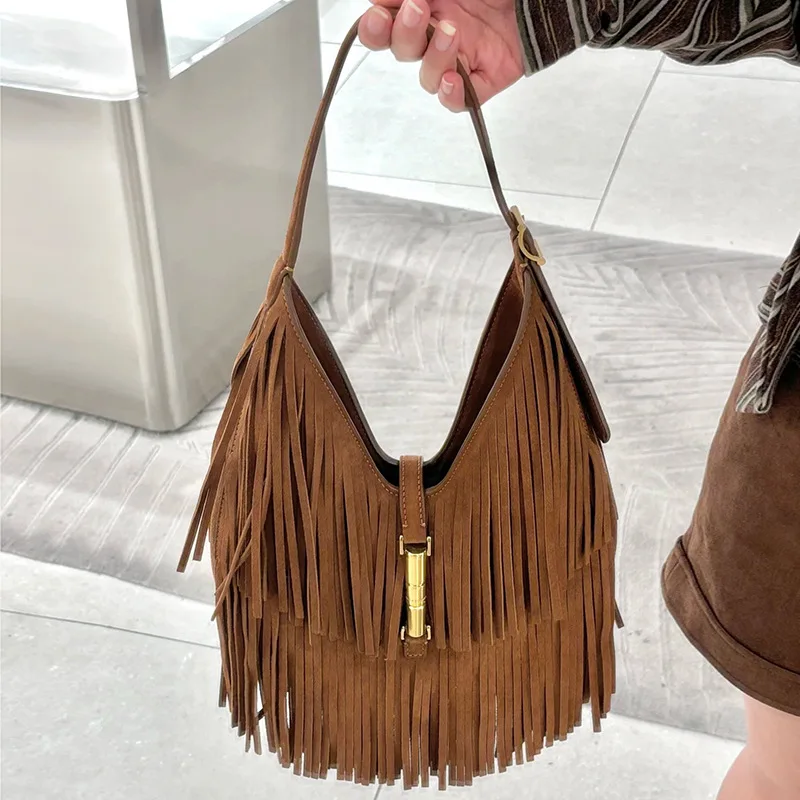 

Long Tassels Women handbag Fashion Shoulder Bags for ladies hand bag Soft PU leather casual hobos armpit bag female Tote