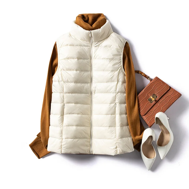 Doudoune ultra-légère en duvet de canard blanc pour femme, veste en fibre, gilet chaud, combinaison portable, automne et hiver