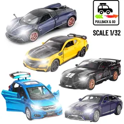 Scale 1:32 Pullback Car Toy with Lights Engine Sound, Metal Diecast Ford Mustang Chevrolet Toyota Car Model Gift Kid Boy Toy
