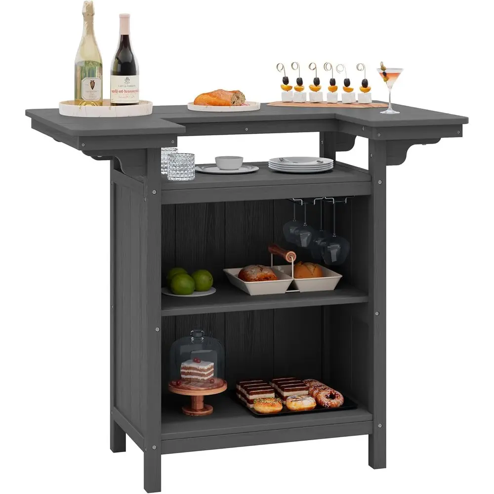 

Gray Outdoor Bar Table with 4-Tier Storage for Patio, Poolside, and Backyard, Crafted from HDPE